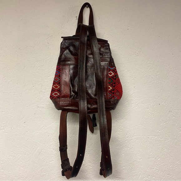 Art Leather Chiapas Backpack Mexican Woven Fabric Embroidered Bag Brown NWT - Picture 8 of 13